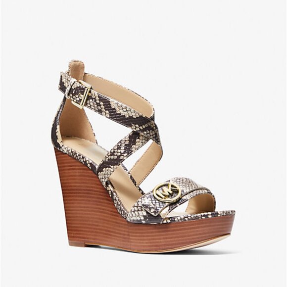 Michael Kors Carmen Snake Embossed Wedge Sandal - Picture 1 of 8